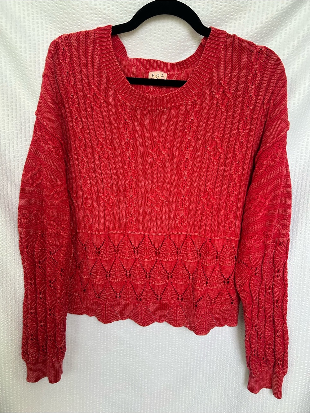 POL Boho Vintage Cable Knit Sweater Red Mineral Wash Size Small